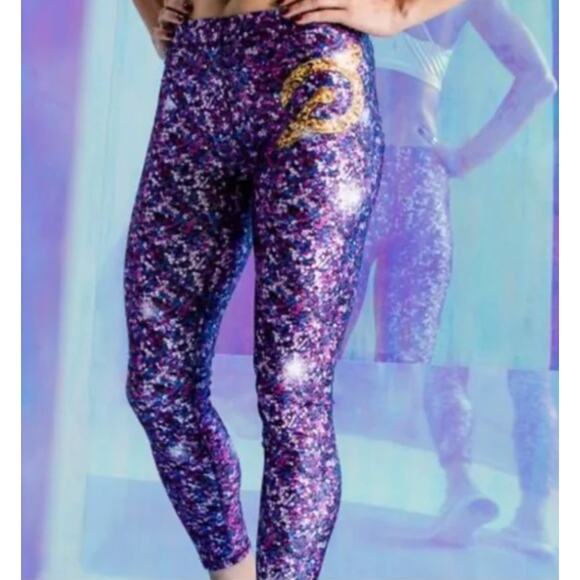 TEREZ x Peloton Purple Sequin Leggings Speckles High Waist Waistband Pull On M - Picture 1 of 10